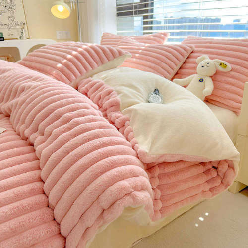 China microfiber coral velvet 4/6 pieces fluffy bedding set Manufactory
