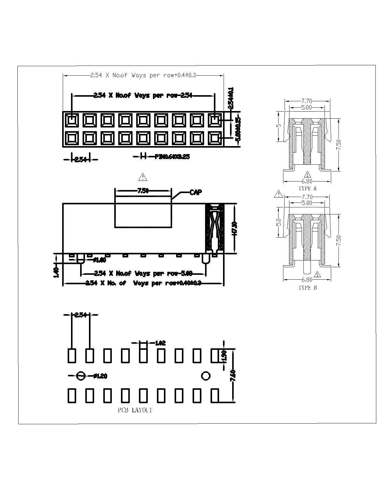 2.54 mm Female Header Dual Row SMT Type H7.1 FHEM12-XXDXXXX