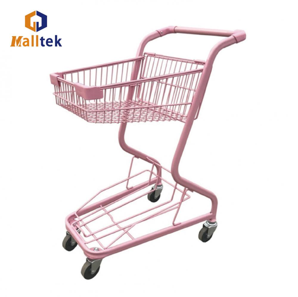 Supermarket pink metal 2 tier shopping Basket Trolley