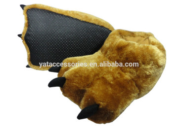 Women winter big feet shaped solid tan color warm indoor slippers shoes