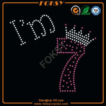 I'm 7 Crown Birthday iron on rhinestone numbers