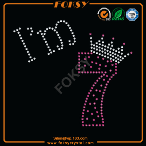 I'm 7 Crown Birthday iron on rhinestone numbers