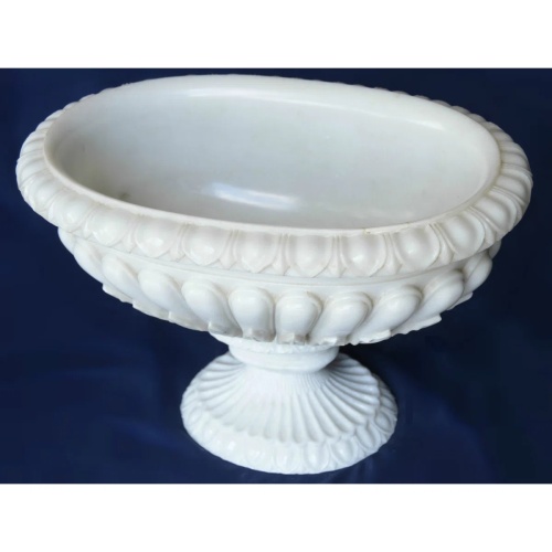 Handcrafted Marble Urn Planter with Scalloped Detail
