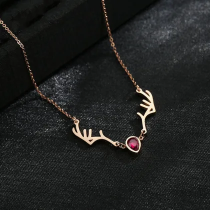 New Style Ruby Crystal Rose Gold Antler Necklace