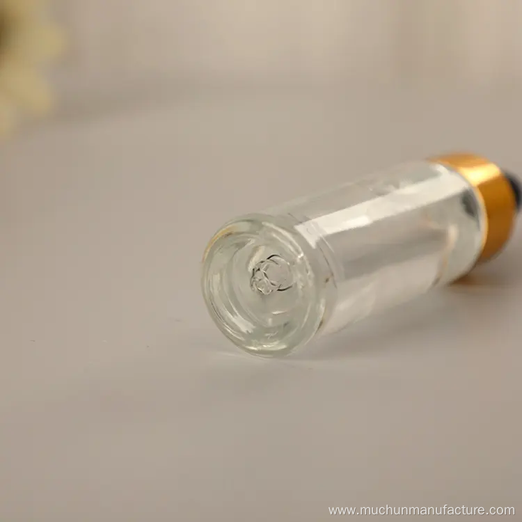 Round Empty Glass Serum Oil Gold Dropper Bottle