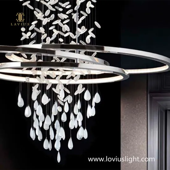 Large shopping malls custom white creative chandeliers White jade shaped chandeliers Modern creative shopping mall chandeliers