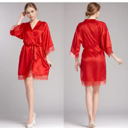 DMSISI8019 Women's Ice Silk Pajamas: Sexy Loose Lace Sleeping Dress