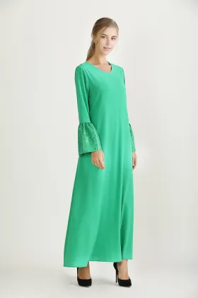 Long Flare Sleeved Plain Modest Dress