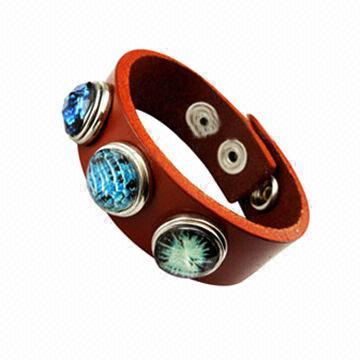 Press studs/brown leather cuff/PU leather wholesale chic bracelets, OEM/ODM orders are welcome