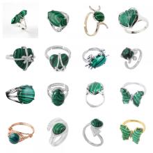 Assortiment syn malachite anneaux de pierre anneau de forme de chouette pour femmes anneaux de coeur malachite pour les filles ring