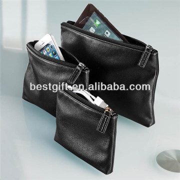 Cow leather pouches for cell phone zip closure leather pouches