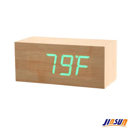 Bamboo Effect Green Led Smart Clock