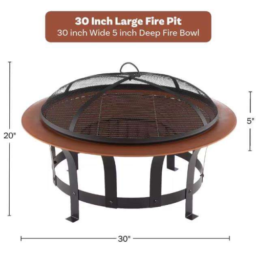 Copper Round Steel Fire Pit with Grilling Grate