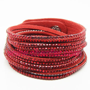Fashion 6 rows rhinestone velvet bracelet