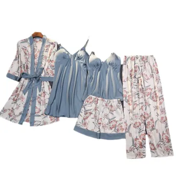ODM OEM Private Label XXL 5Pc Satin Print Ladies Pajamas Sleepwear