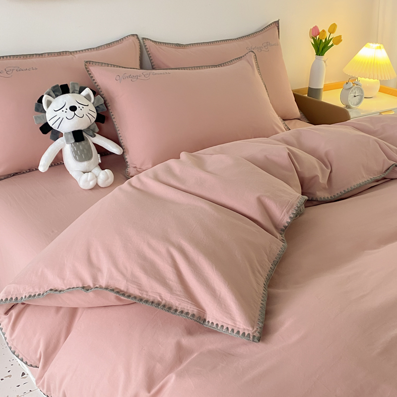 Factory stone washed cotton bedsheets linen bedding set