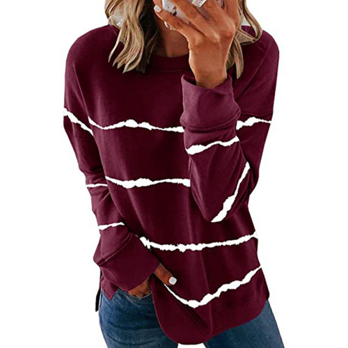 Long Sleeve Crewneck Striped Printed Loose Pullover Tops Manufactory