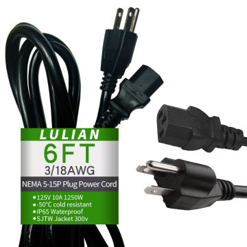 ETL NEMA 5-15P Plug US C13 Cavo di alimentazione per computer e laptop