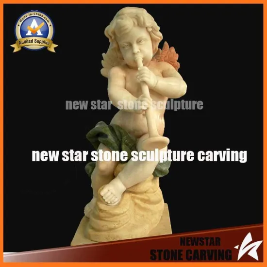 Angel Boys Play Music Stone Sculpture