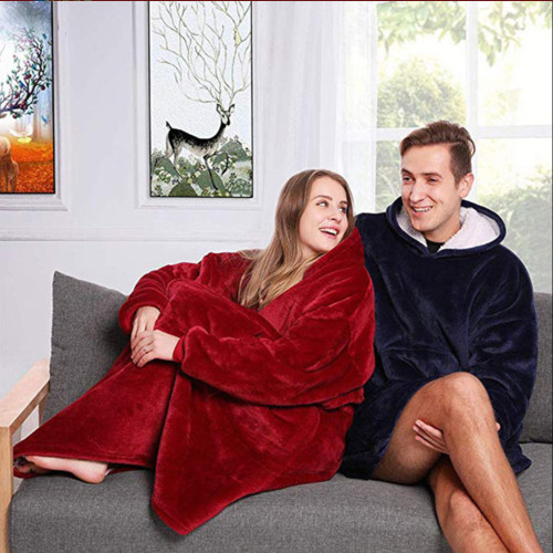 Printed warm fleece flannel hoodie blanket