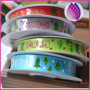 Christmas gift wrap ribbon,5/8inch with single-side printed christmas tree,25yards / roll.