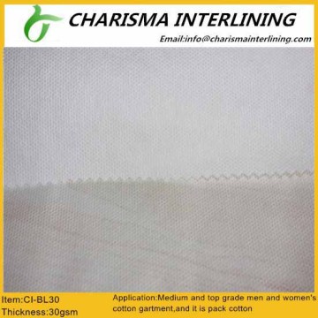 Ecofriendly 100% polyester non woven interlining BL30 for cotton garment