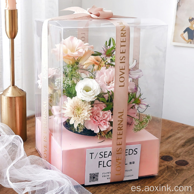 Bouquet transparente de embalaje de caja de flores con ventana de PVC