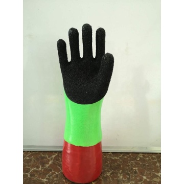 Fluorescencyjne zielone rękawice z PVC. Czarne wykończenie z pianki