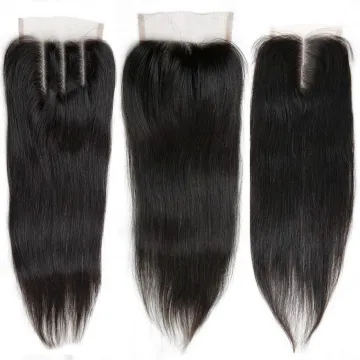 Lan-Daisy Peruvian Straight Human Hair Lace Closure 4X4 Free Part  150% Density  Three Part And Middle Part Closure