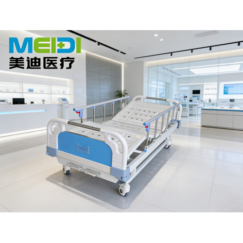 Manual Double Crank Hospital Bed with Large Frame Perforated Bed Board & 6 Position Guardrails