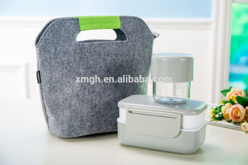 fashion plastic lunch box bento with travel cup in felt cooler bag