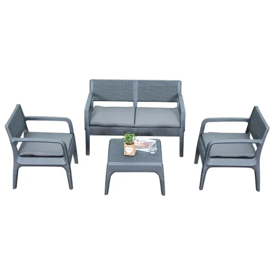 Hot Grey Cushion Luxury Comfortable Poly Wicker Plastic Rattan Outdoor 4-Piece Sofa Set