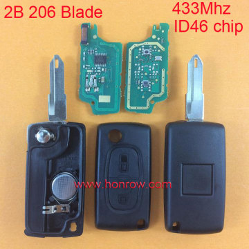Hot Peugeot 2 button 433Mhz ID46 Chip flip remote key with 206 NE73 blade