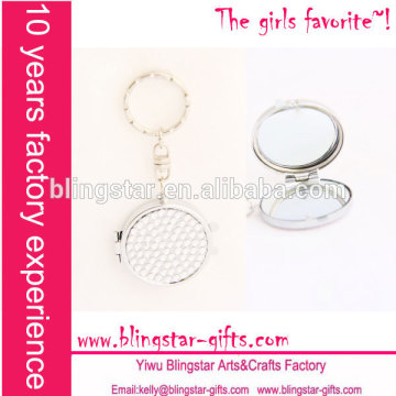 bling round shape compact mirror keychain
