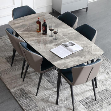 Modern Rectangular Wood Black Dining Table Set with 6 Chairs - Hot Sale