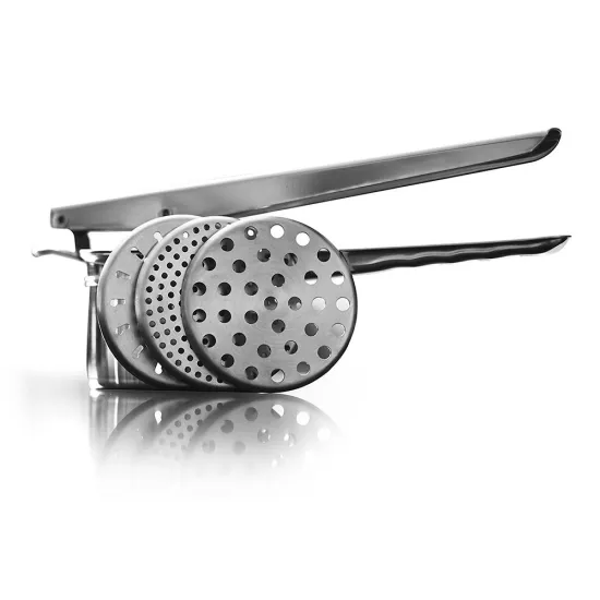 stainless steel fruit vegetable potato masher ricer with 3 interchangeable discs for baby food strainer