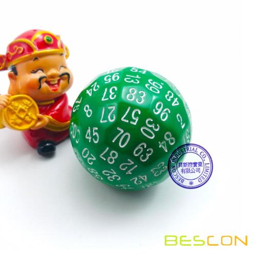 Bescon Polyhedral Dice 100 Cides Dice, D100 mort, 100 Cided Cube, D100 Game Dice, 100-Cided Cube of Green Color