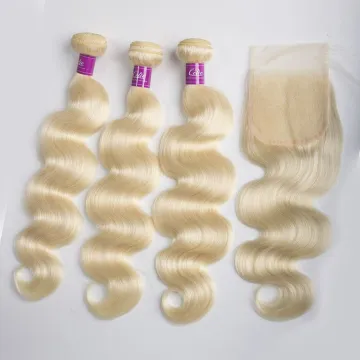 Best Selling 100% Remy Virgin Brazilian Hair Body Wave 613 Blonde Human Ombre Breading Hair Weave With Closure