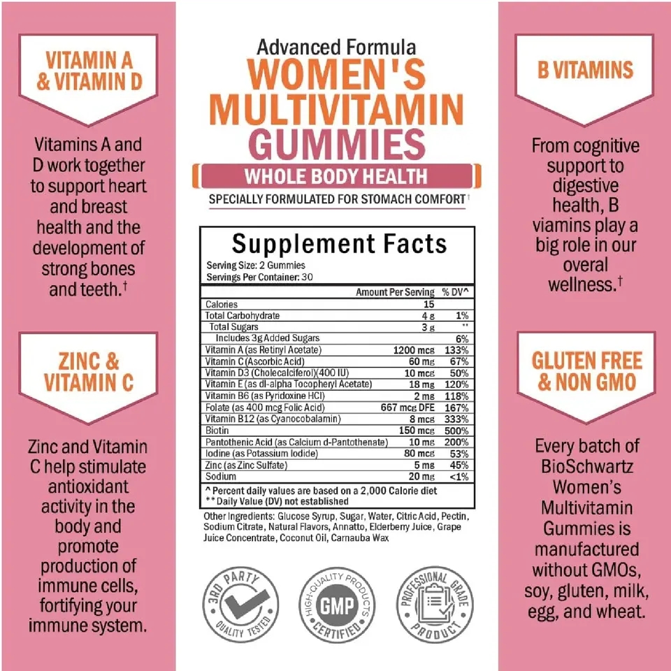 OEM/ODM Custom Halal Pure Natural Organic Support Immune Vegan Women's Multivitamin Gummies