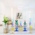 Tall Conneined Multi Color Wedding Glass Candlestick Holder