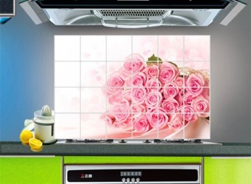 2015 Beautiful pink rose kitchen cabinets design sticker