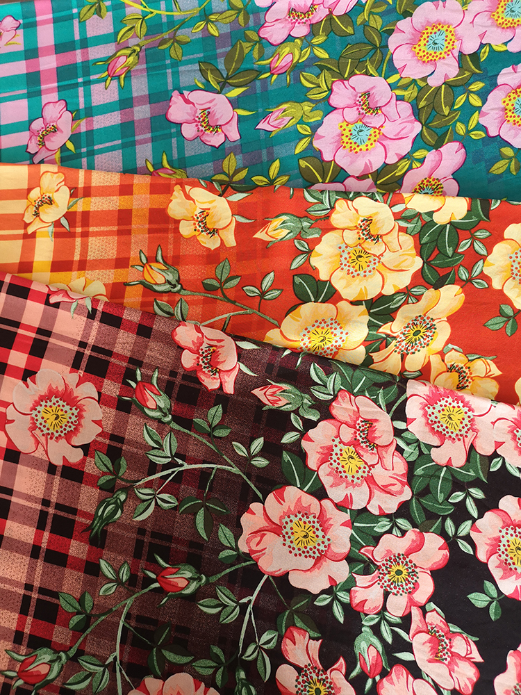 Check Flower Rayon Challis 32S Printing Fabric