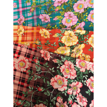 Tissu d&#39;impression Check Flower Rayon Challis 32S