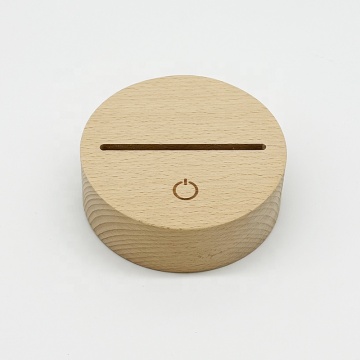 RGB Touch Control Beech Wood Lamp Base 3D Visual Illusion LED Night Light
