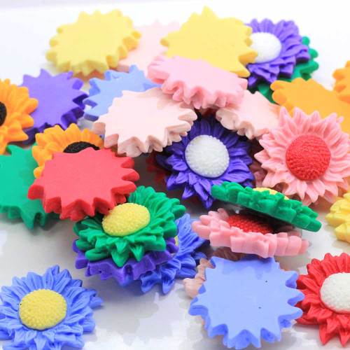 New Charm Colorful Sunflower Resin Cabochon Artificial Flower Flatback Beads DIY Craft Charm Phone Cover Decoration