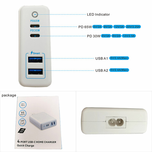 2A2C 95W 4 Port Desk Charger