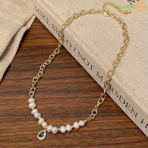Inlay Pearl Zircon Fashion 18k Gold Plated Necklace