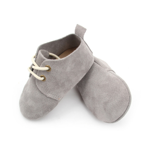 Benetako Suede Larru Gris Haurtxoentzako Oxford Oinetakoak Handizkako