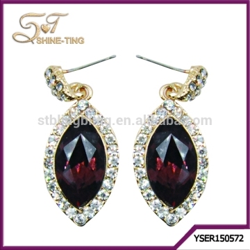 Simple designed earring red ruby designed stud earring crystal earring