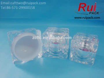 15/30/50g Square fillet transparent acrylic cream jar with silver inner cup, clear outer acrylic container with black inner cup